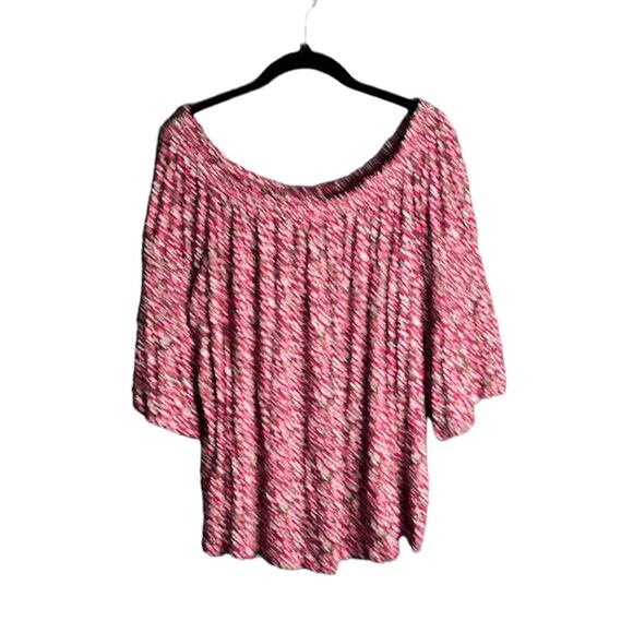 Lane Bryant Pink Polka Dot Off Shoulder Flowy Top Size 18/20 - Picture 1 of 9
